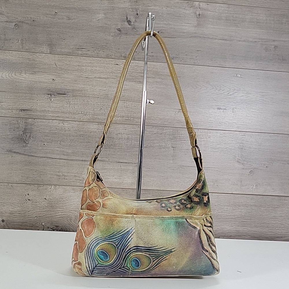 Anuschka Multicolor Leather Shoulder Bag - Peacock Detail
